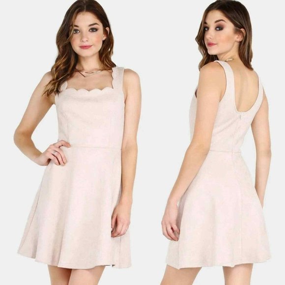 Alya Dresses & Skirts - Ayla Francesa's Faux Suede Scalloped Skater Dress Blush